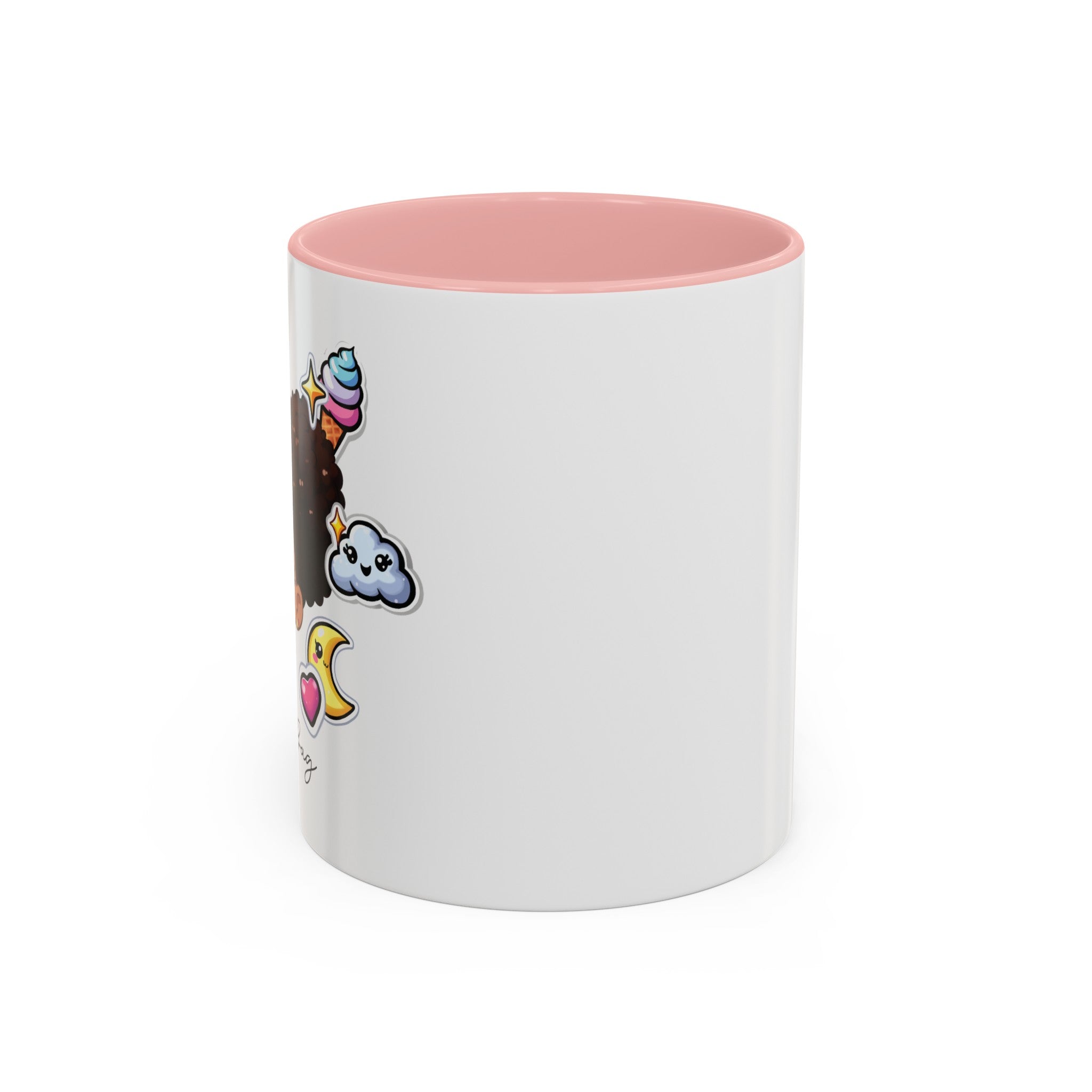 FunBlindBag Kawaii Sticker Pink Lined Coffee Mug, 11oz