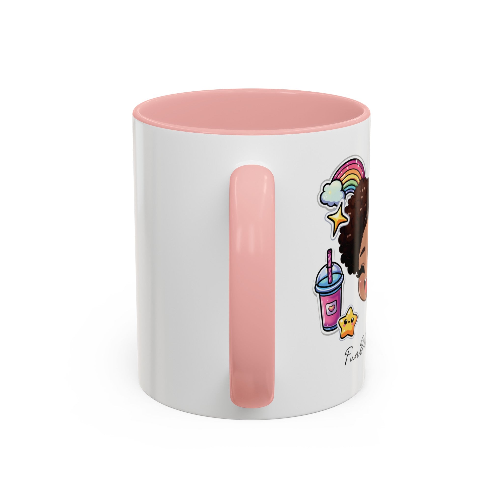 FunBlindBag Kawaii Sticker Pink Lined Coffee Mug, 11oz